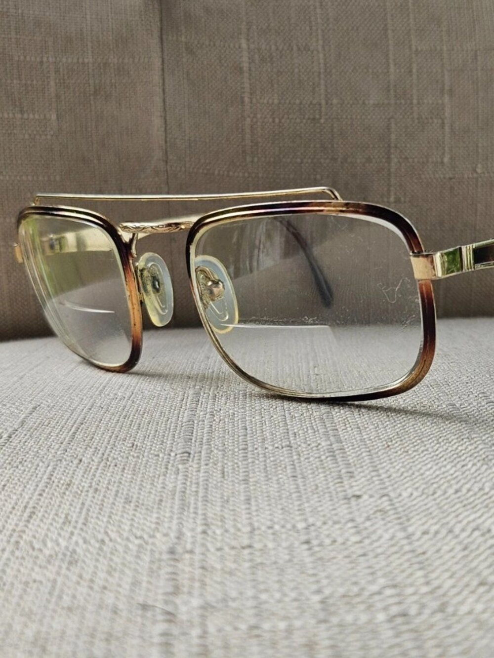 Vintage Studio Men Eyeglasses Frame Gold/Brown Tone Metal Eyewear Made Italy